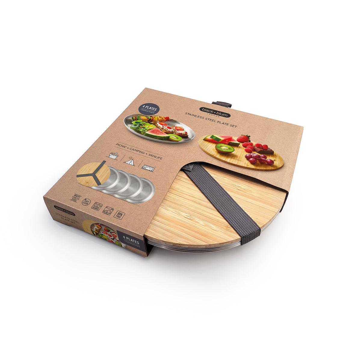 Picknick Teller Set aus Edelstahl, 4-tlg