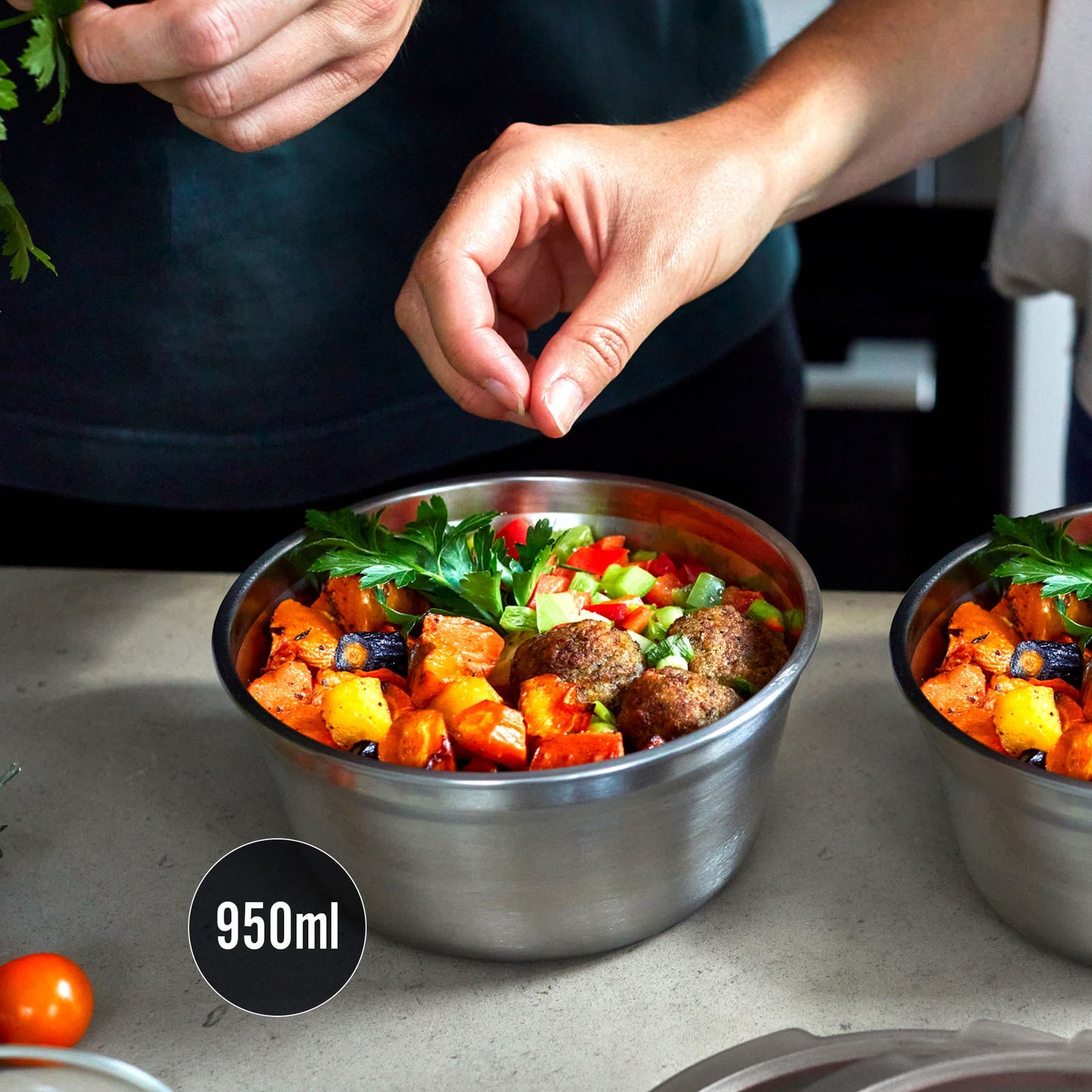 Multifunktionsbox aus Edelstahl, rund, 950 ML