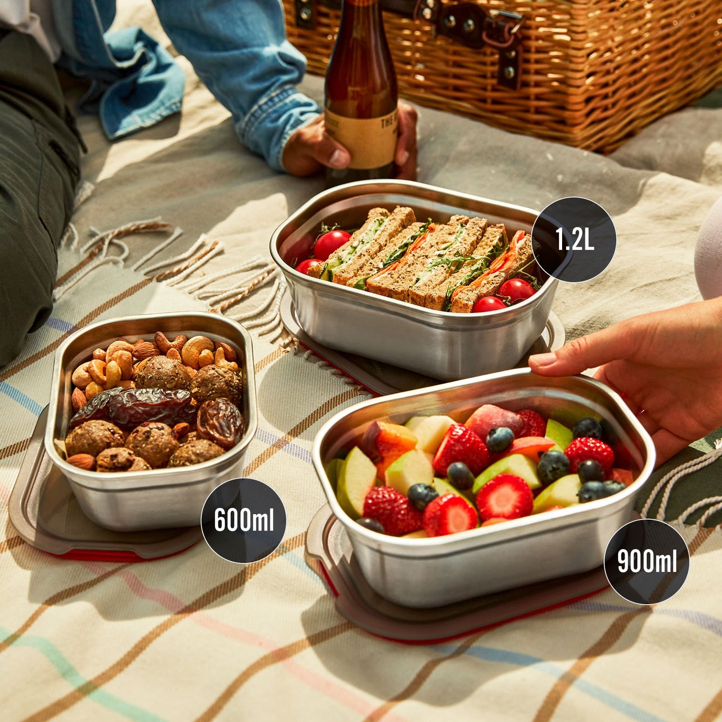 Meal Prep Lunchbox aus Edelstahl, rechteckig, 900 ML