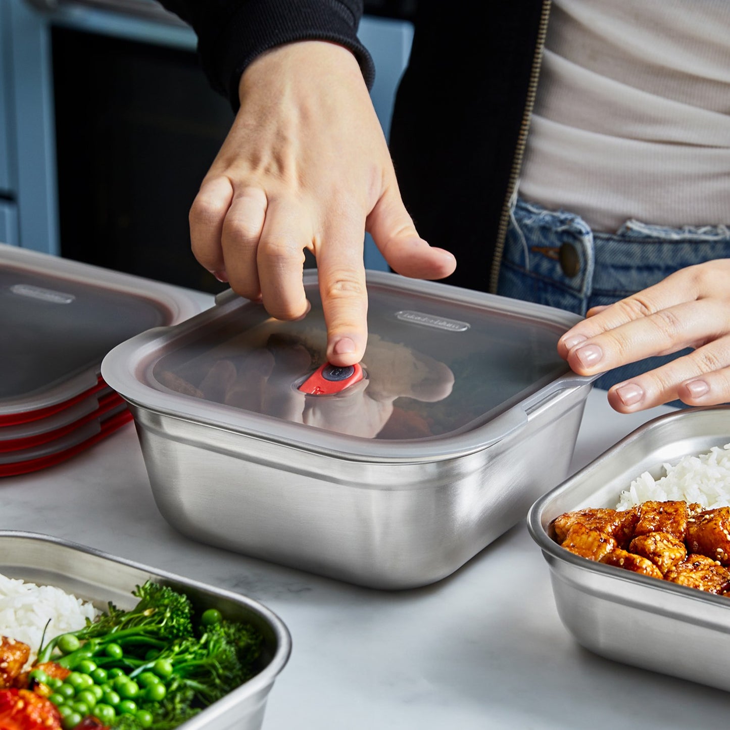 Meal Prep Lunchbox aus Edelstahl, quadratisch, 1,4 L