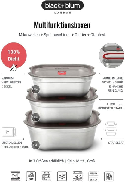 Multifunktionsboxen aus Edelstahl, rechteckig, 3 x 900 ML